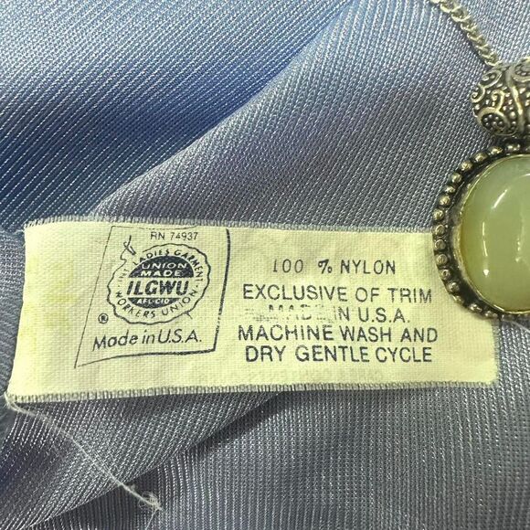 SANS SOUCI VTG 70s Blue White Lace Sleepwear Pajama Top Womens L Coquette Button - Picture 5 of 6